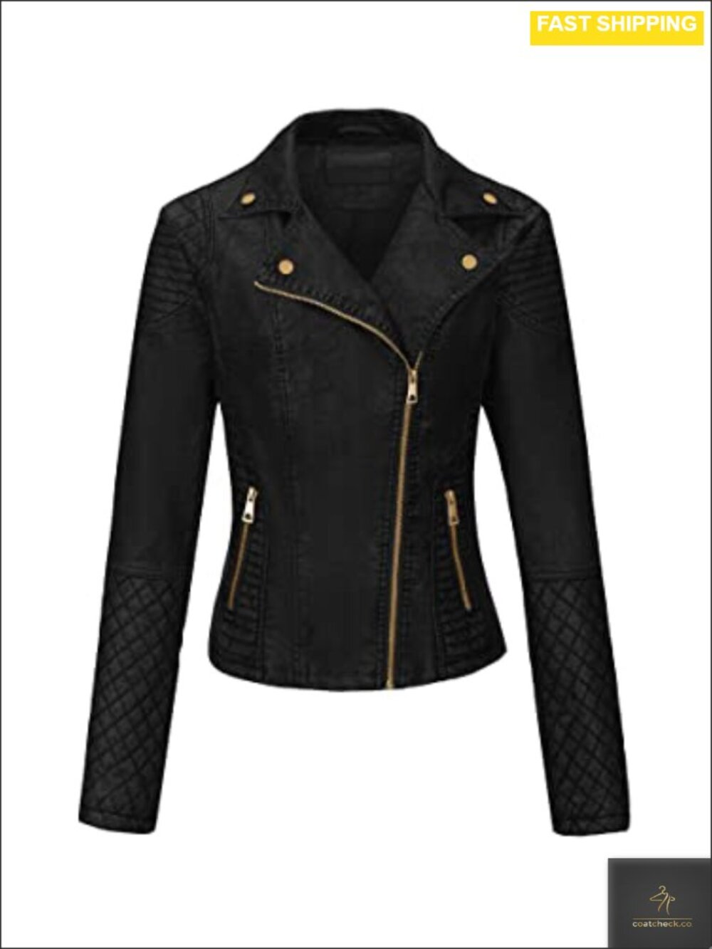 Faux Leather Moto Jacket Asymmetric Zipper Lightweight Biker
